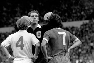 and Liverpool’s Kevin Keegan after a fight in the 1974 Charity Shield