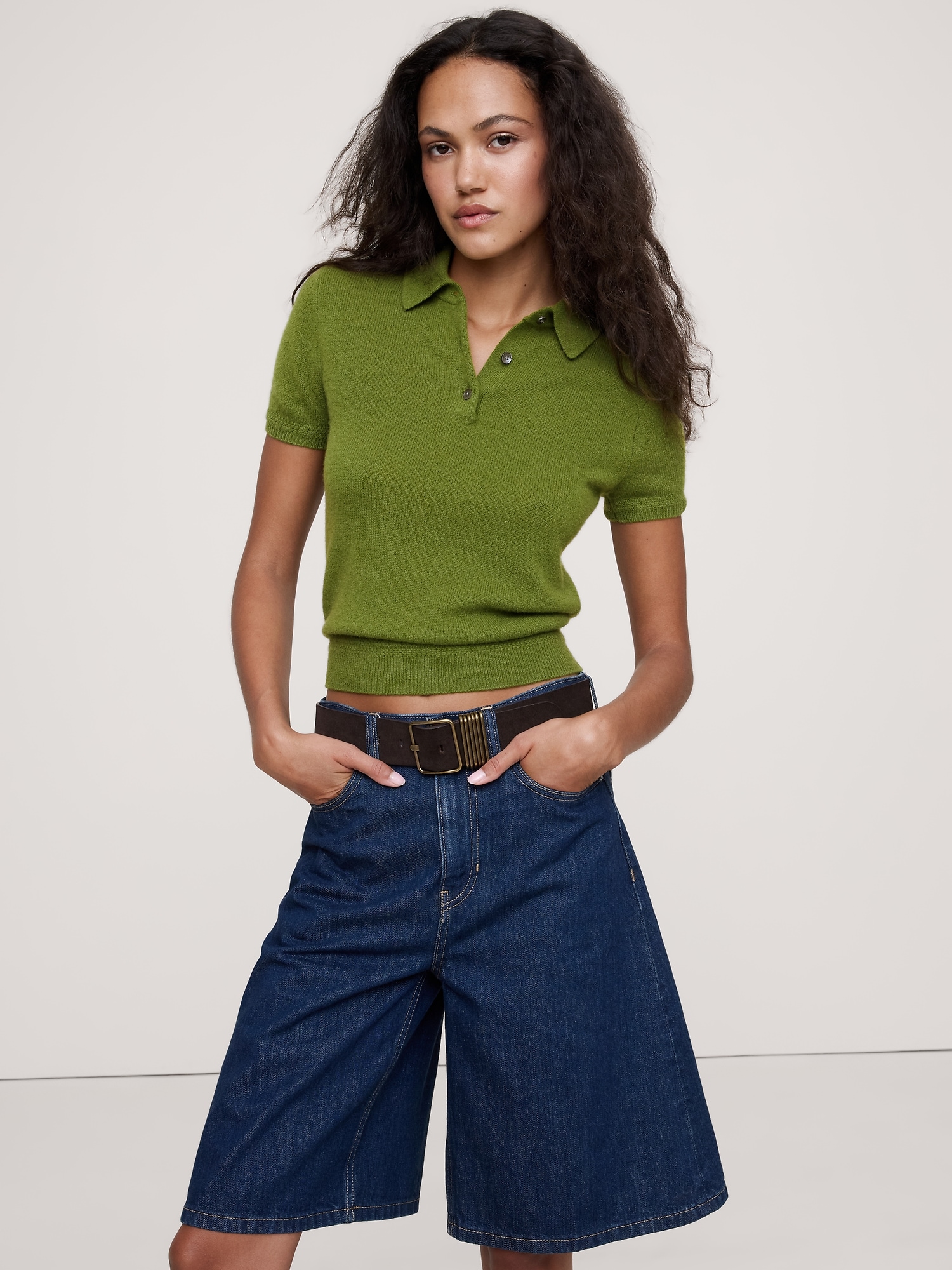 Lightweight Cashmere Short-Sleeve Sweater Polo