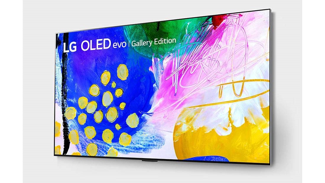 LG G2 OLED TV showing an image full of swirling colors