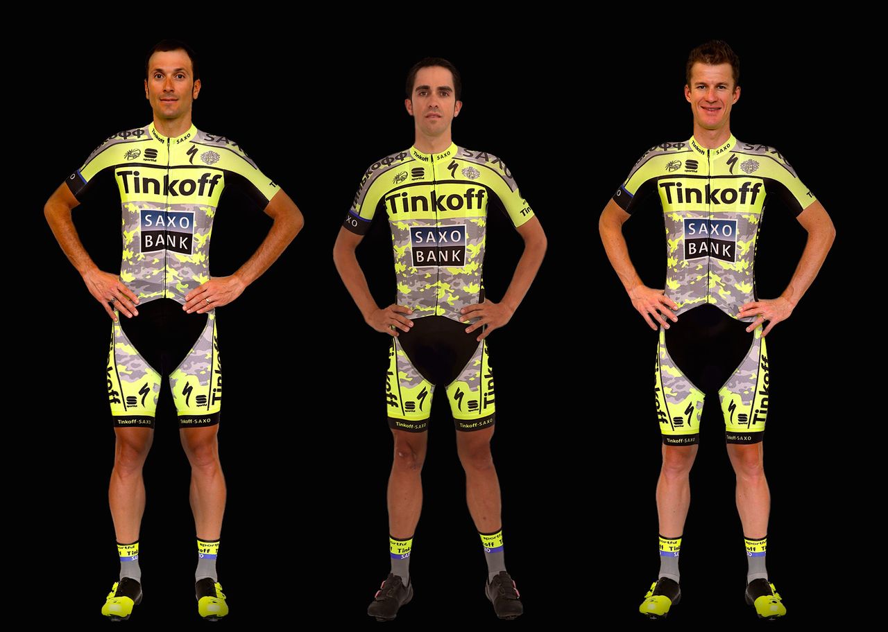 Ivan Basso, Alberto Contador and Michael Rogers strike a pose.