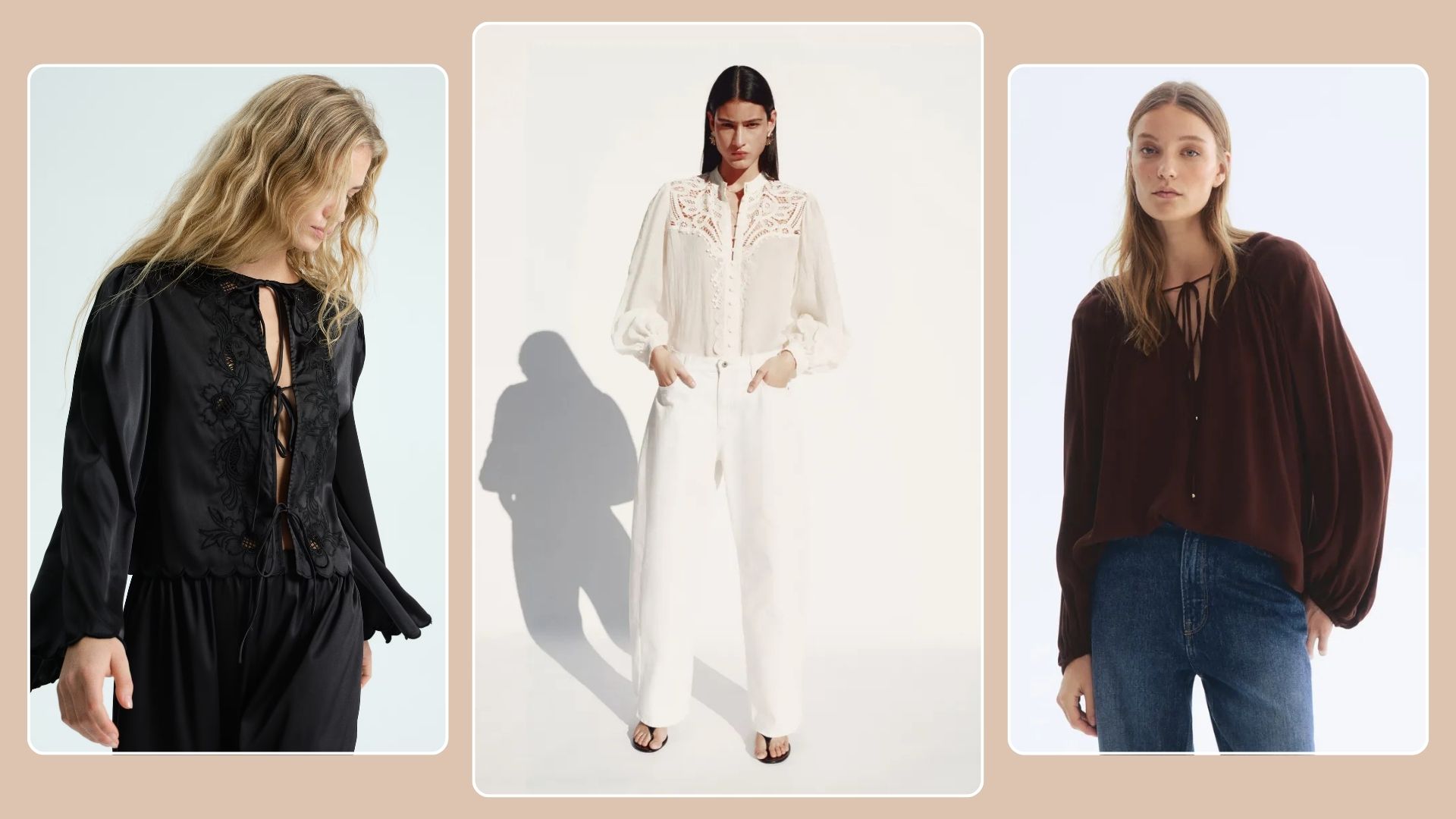 Three models wear H&amp;M spring 2026 blouses