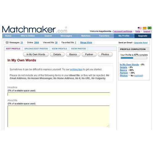 Matchmaker image: Open-ended questions are accompanied by writing tips so you can express yourself more easily.