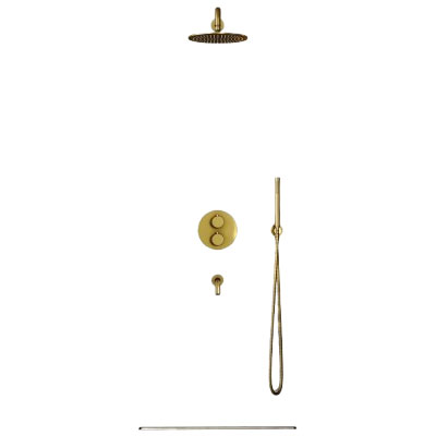 brass shower set with fixed head and handheld shower head