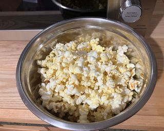 Making popcorn in the Panasonic 1.4 cu.ft. Alexa-Enabled Inverter Microwave