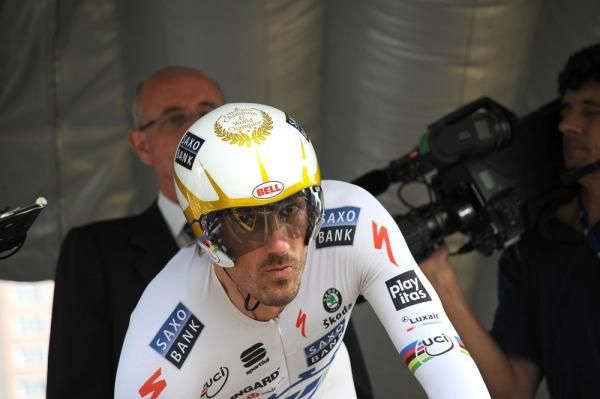 Fabian Cancellara (Saxo Bank) looks serious and he was