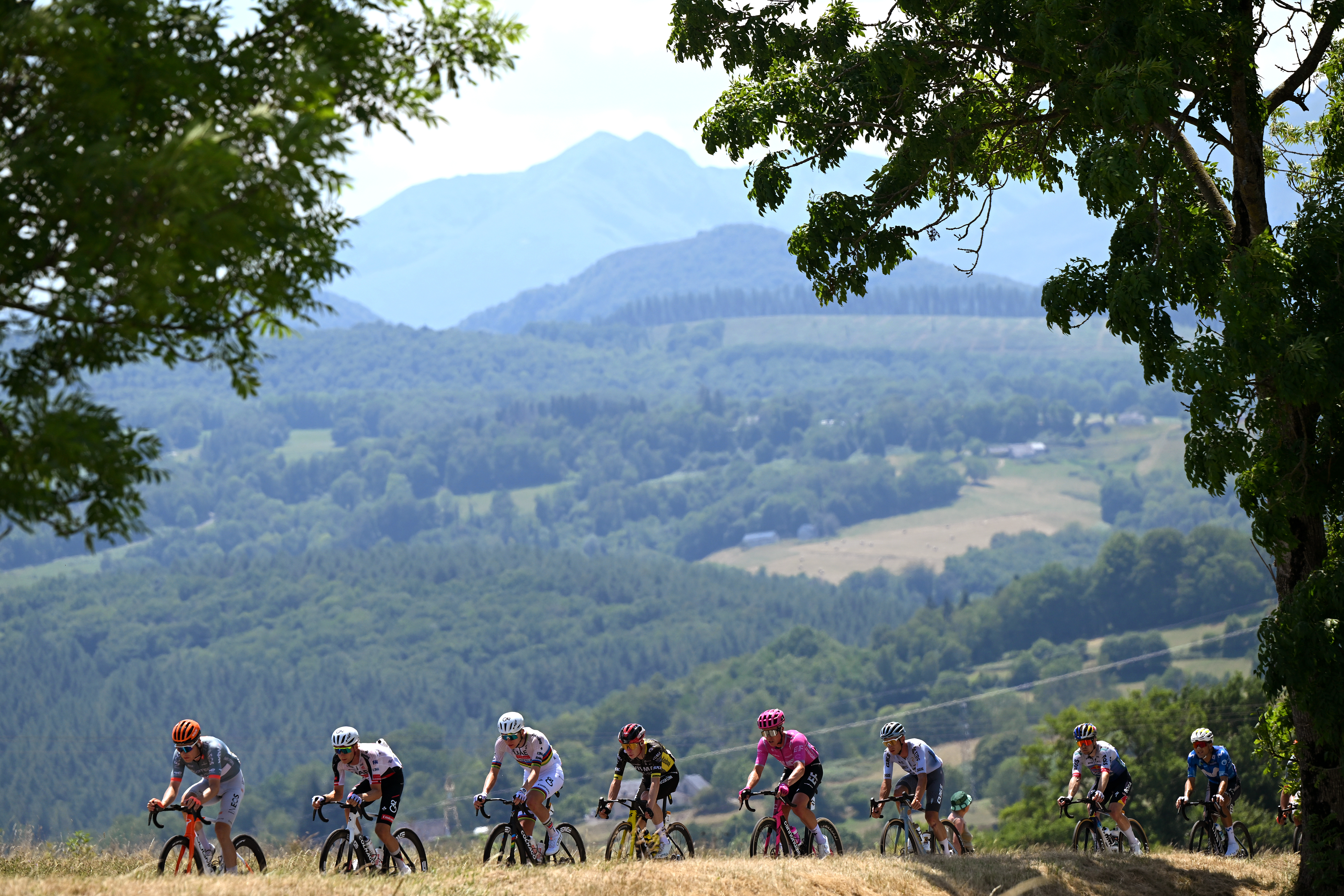 The front of the peloton, including Isaac del Toro, Tadej Poga&amp;#269;ar, and Jonas Vingegaard during Stage 6 of the Tour de France from Pau to Gavarnie-Gedre (Photo by Dario Belingheri/Getty Images)