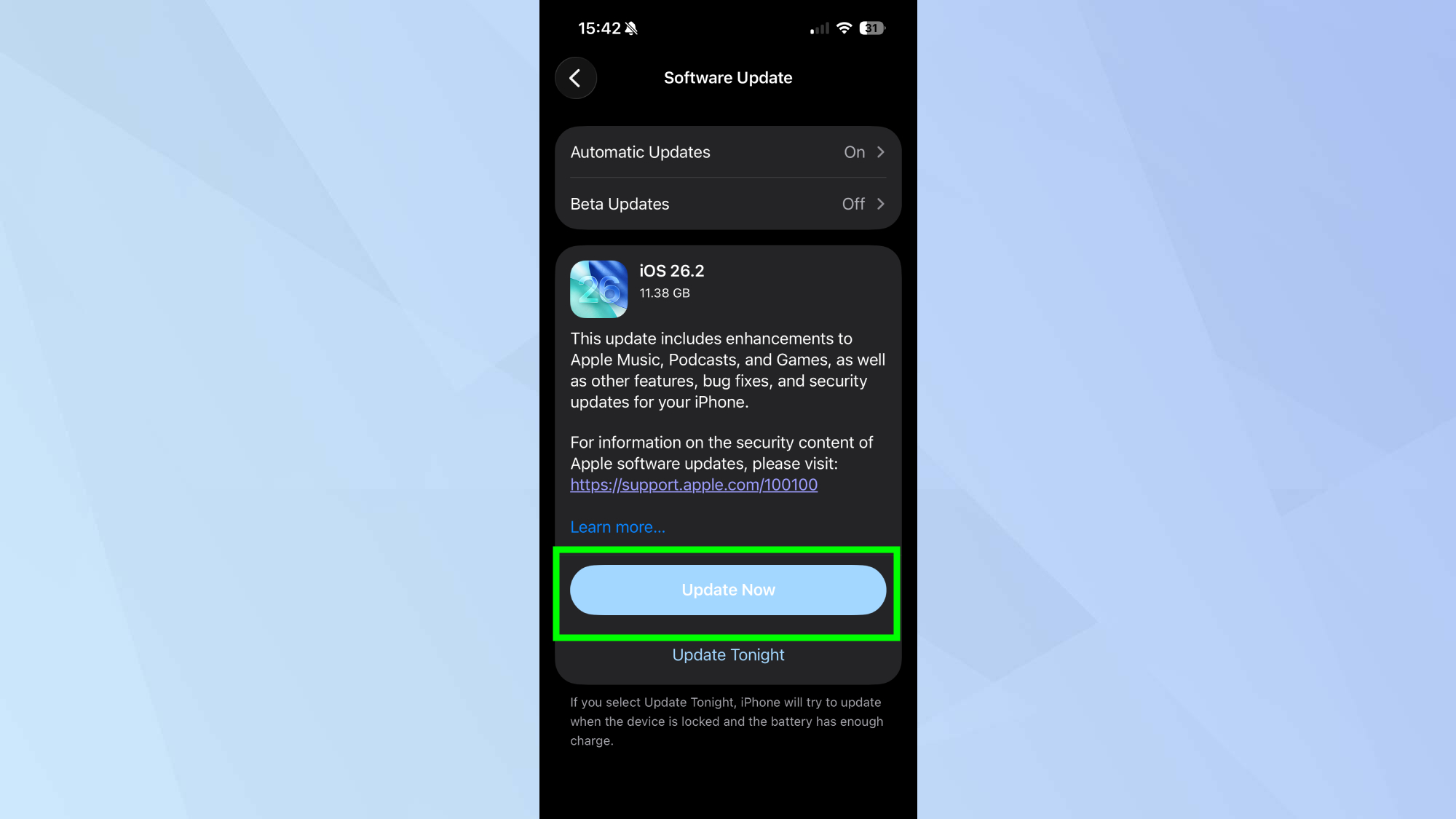 Updating to iOS 26.1