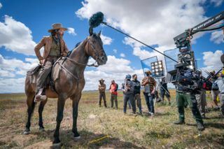 Behind the scenes picture of The English being filmed