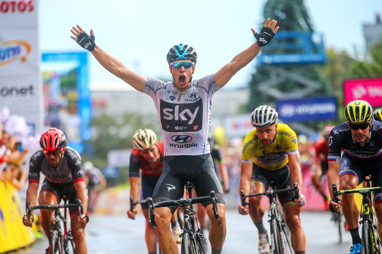 Danny van Poppel (Team Sky) celebrates winning stage 5 at the Tour de Pologne