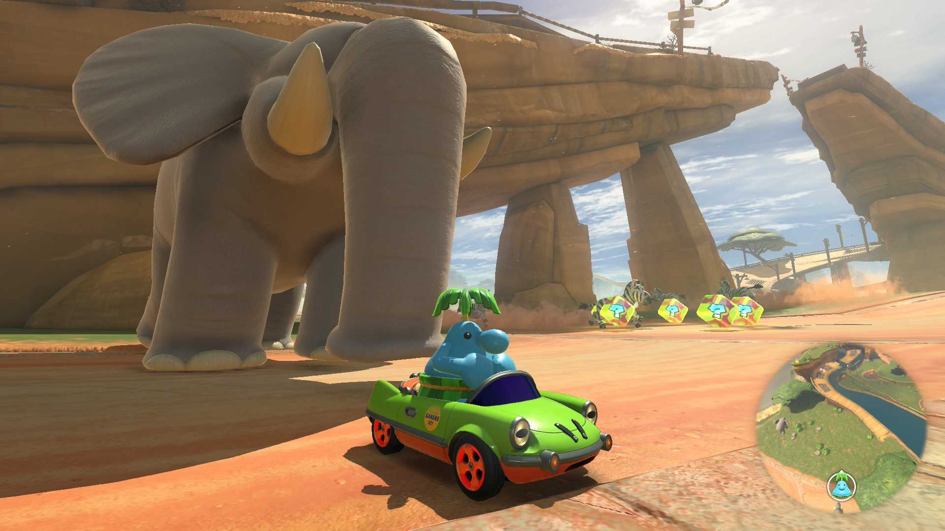 Pianta next to an elephant in Mario Kart World