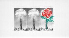 Illustration of a mushroom cloud with the Labour Party rose logo superimposed