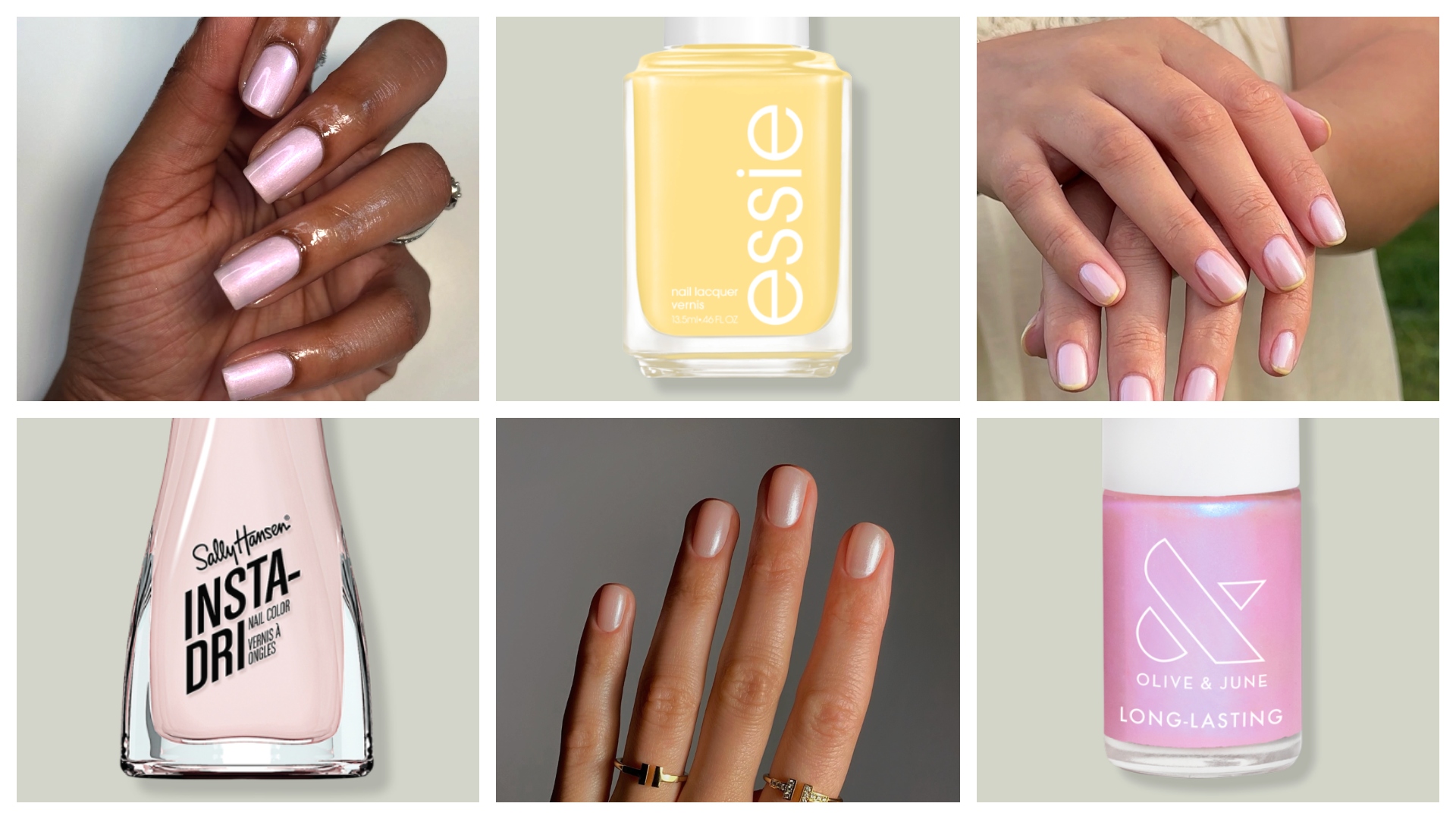 collage of nails with bottles of nail polish