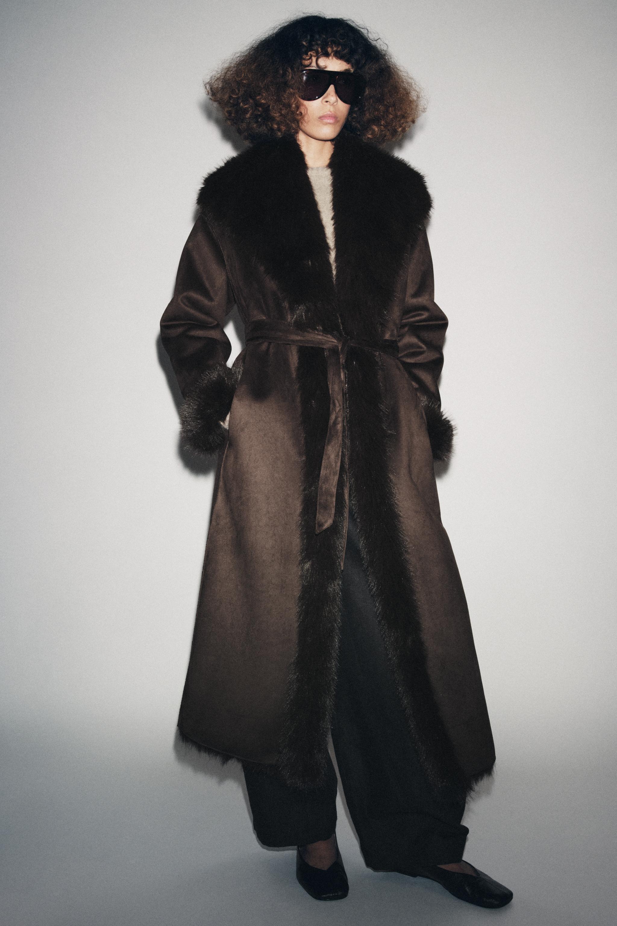 Belted Faux Fur Coat Zw Collection