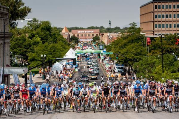 The race heads out of downtown Ogden.