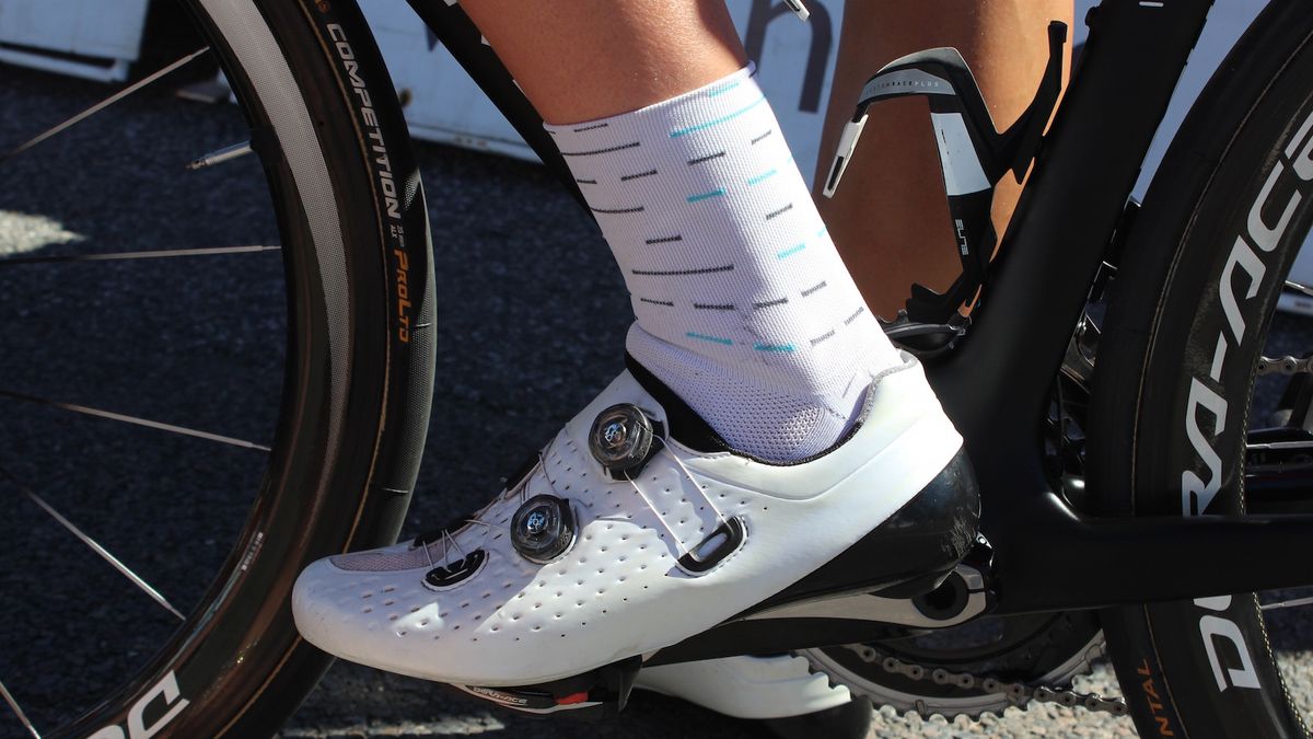 Team Sky's dot-dash design for 2017 extends to their socks