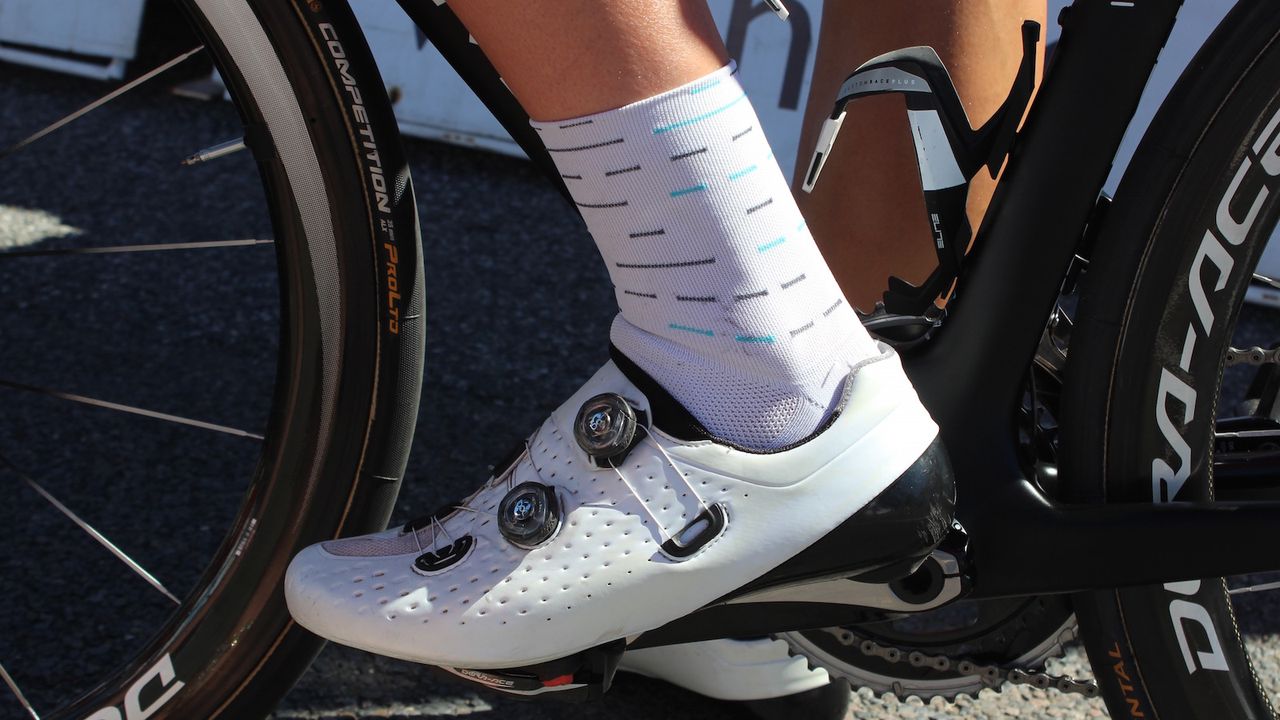 Team Sky's dot-dash design for 2017 extends to their socks