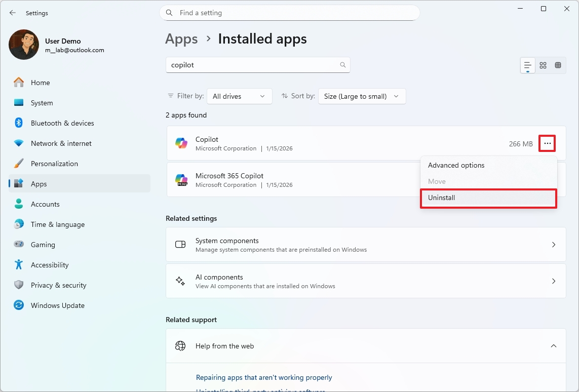 Copilot uninstall app