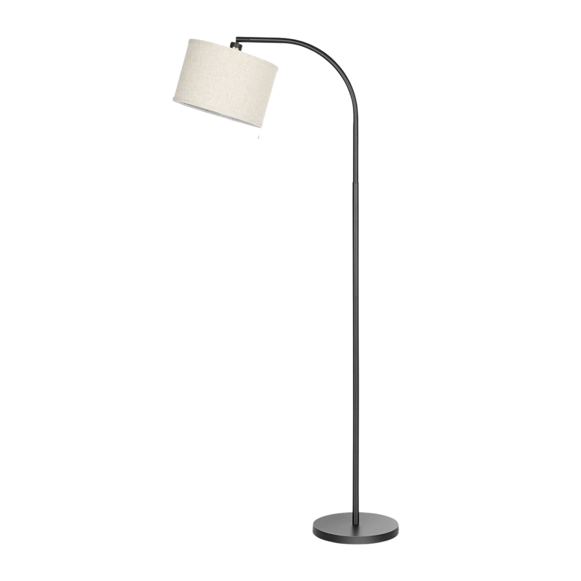 Black floor lamp with a white shade