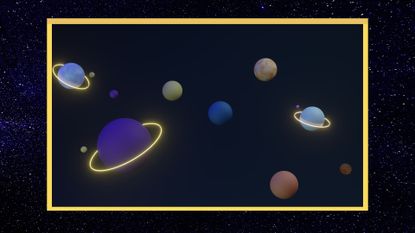 what planet is in retrograde feature; illustrated planets with a yellow border on a starry blue background