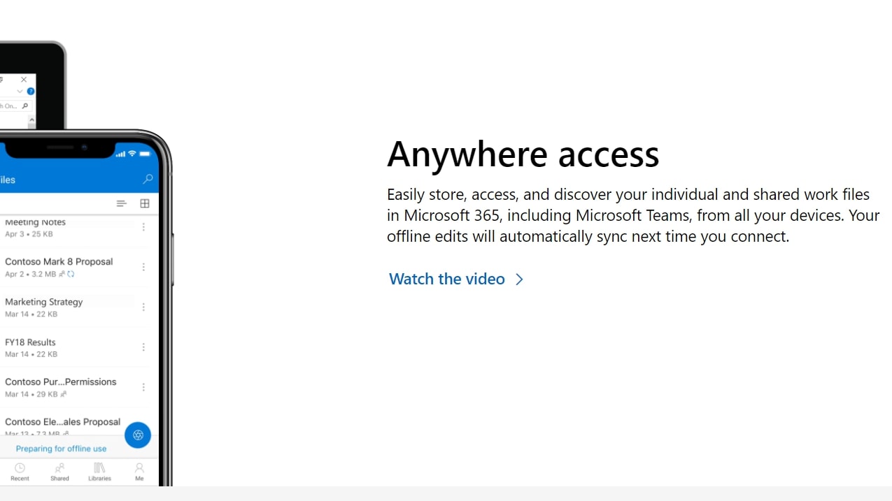 Веб-страница Microsoft OneDrive о доступе к облачным документам