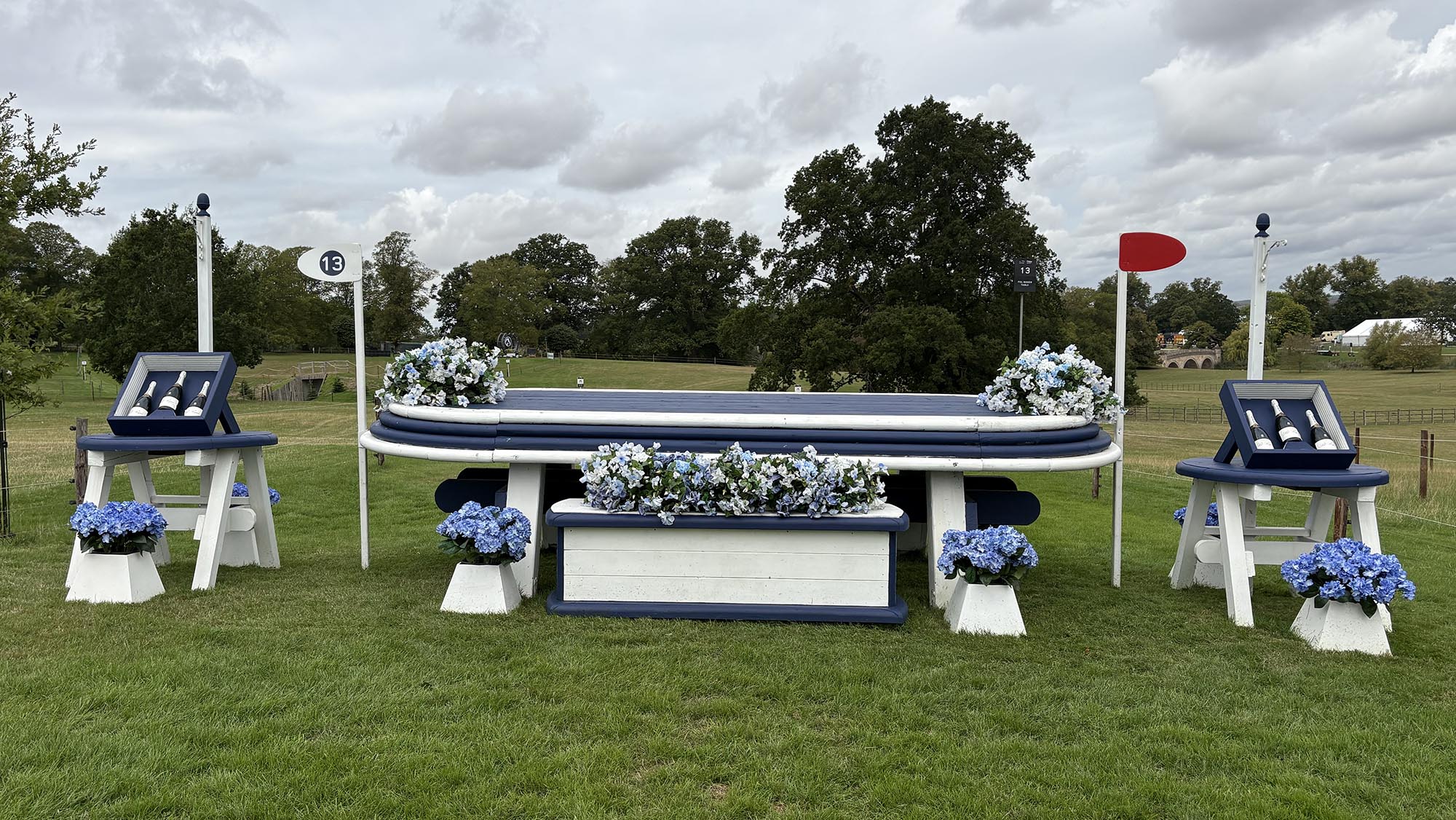 Blue and white fence on the Burghley cross-country course 2026