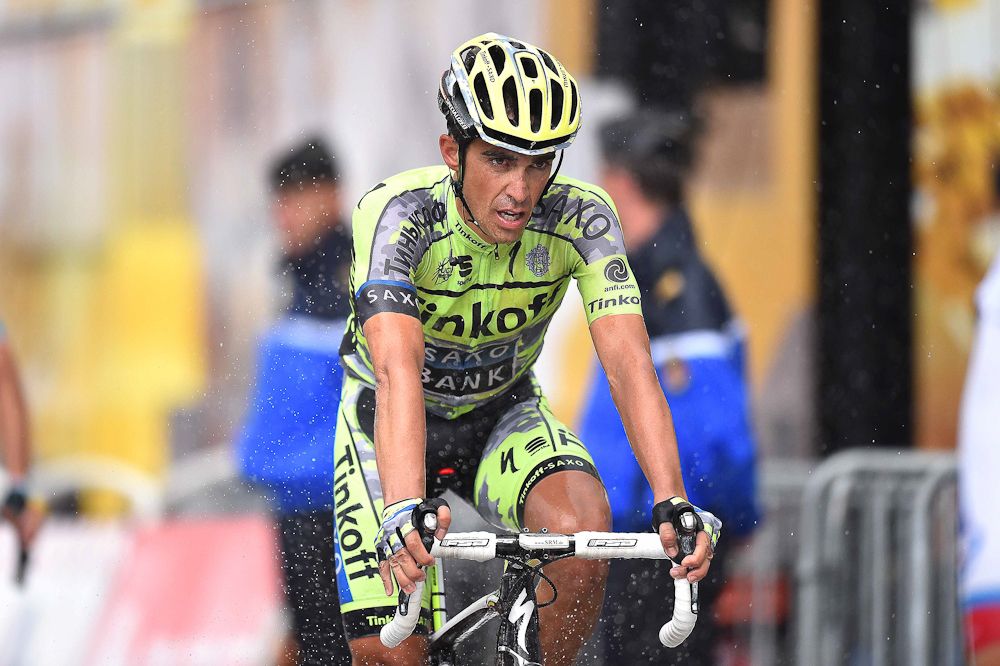 Alberto Contador finishes stage 12.