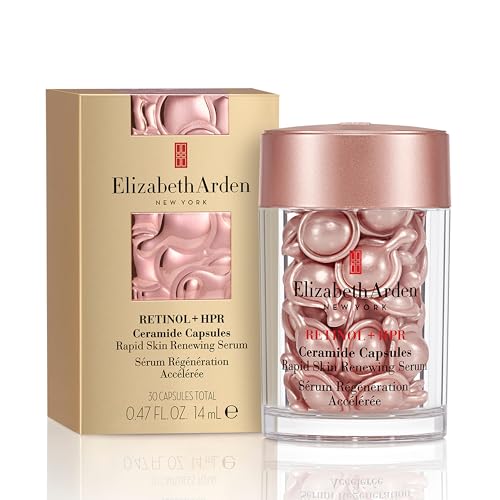 Elizabeth Arden Retinol + Hpr Ceramide Rapid Skin Renewing Anti-Aging Face Serum Capsules, Fine Lines &amp;amp; Wrinkles Treatment With Peptides, Vitamin E, &amp;amp; Niacinamide, 30 Count
