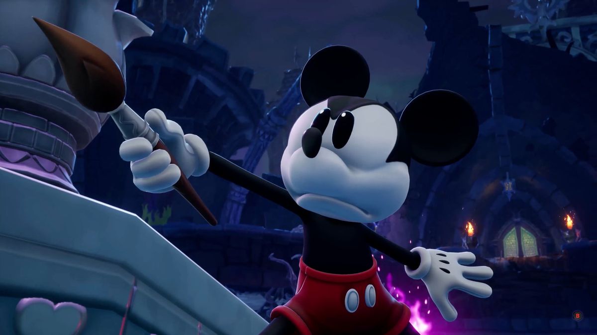 Disney Epic Mickey: Rebrushed screenshot showcasing Mickey himself and a brush