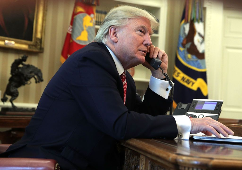 President Trump on the phone.