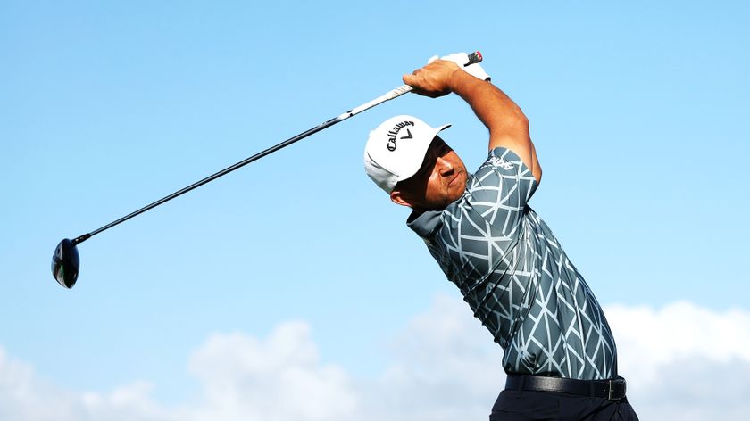 Golfer Xander Schauffele take a swing ahead of the Arnold Palmer Invitational PGA 2025 golf tournament