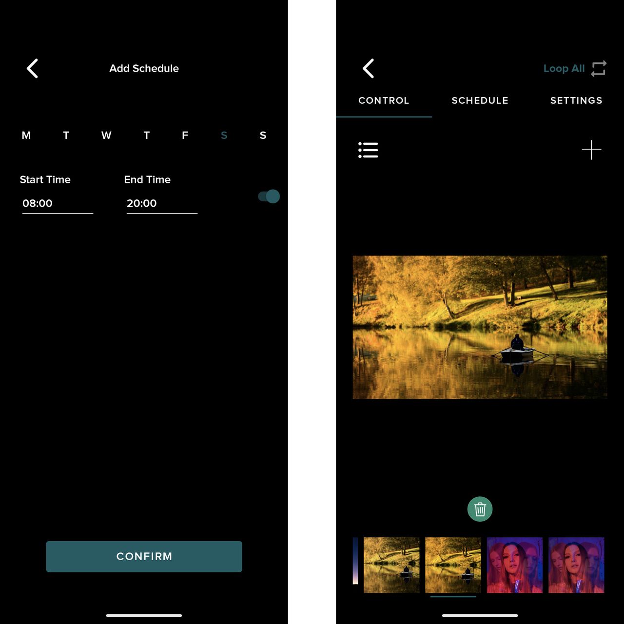 Vieunite app screenshot of user photos loaded and the schedule feature