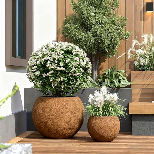 Haispring 10 H X 14" Dia (10" Pot Opening) Round Fiberstone Planter With Drainage Hole, Indoor/outdoor Large Plant Pot for Home Patio Garden, Ideal for Large Plants -Camel