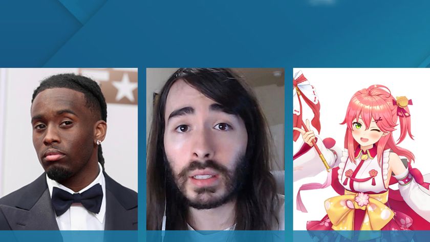 A screenshot of The Game Awards Content Creator of the Year award nominees. Three photos of individual creators are next to each other. On the left is Kai Cenat, in the middle is MoistCr1tikal, and on the right is Sakura Miko, a hololive vtuber.