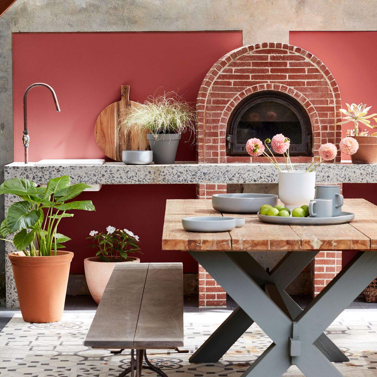 rich paprika shade on wall in outdoor living space