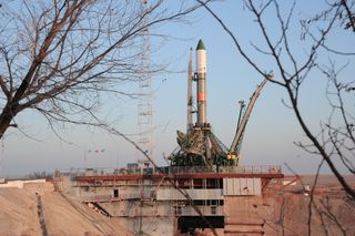 A Russian Soyuz rocket carrying the unmanned Progress 65 cargo ship stands ready for its Dec. 1, 2016 launch at Baikonur Cosmodrome, Kazakhstan. The supply ship will deliver more than 2.5 tons of supplies to the International Space Station.