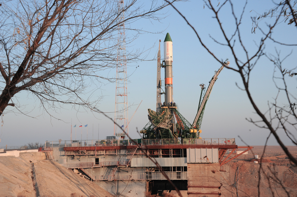 A Russian Soyuz rocket carrying the unmanned Progress 65 cargo ship stands ready for its Dec. 1, 2016 launch at Baikonur Cosmodrome, Kazakhstan. The supply ship will deliver more than 2.5 tons of supplies to the International Space Station.