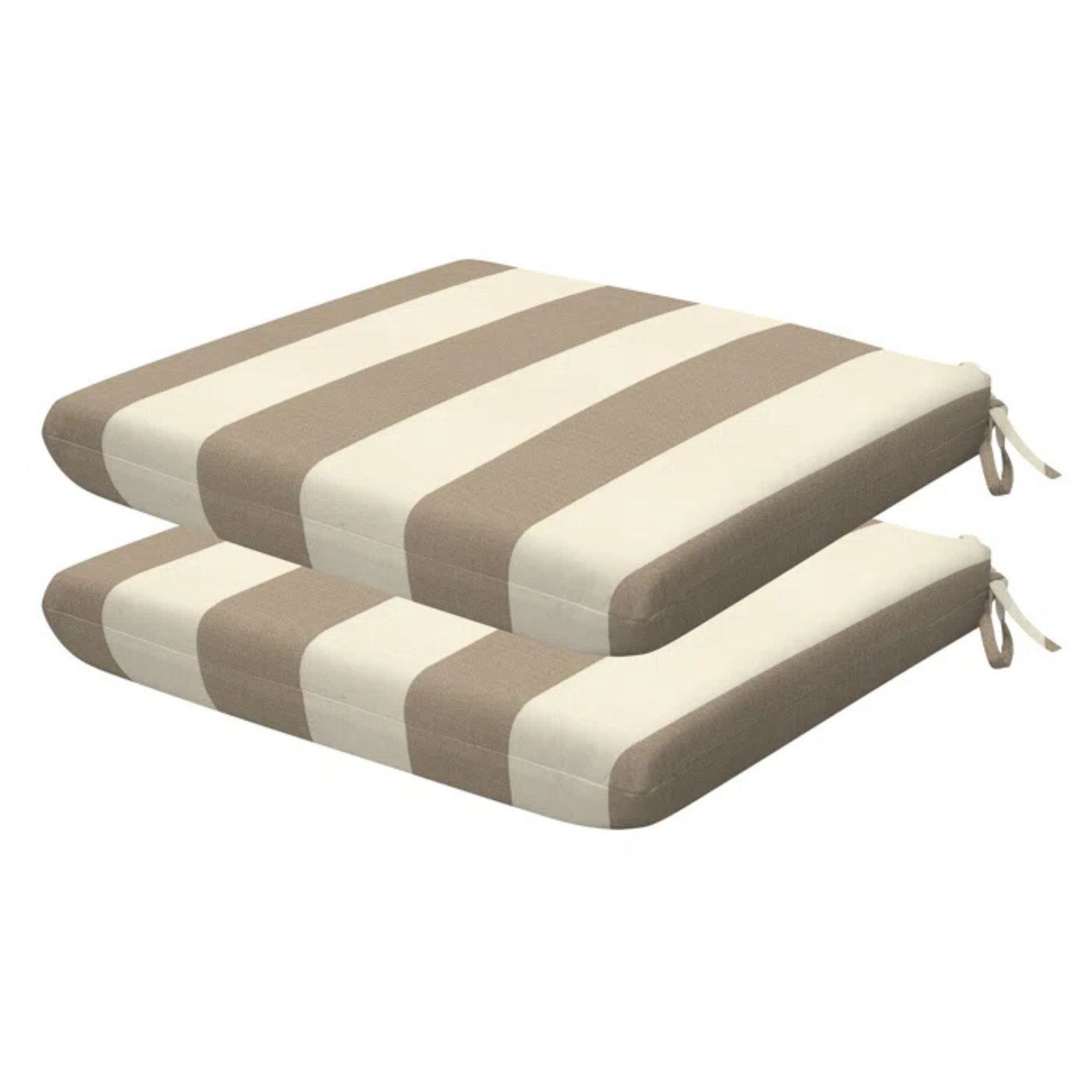 Wayfair, Meridian Outdoor Square Dining Seat Cushion (Set of 2) (Cabana Stripe Tan)