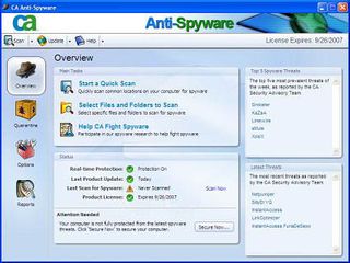 The anti-spyware configuration tool is very similar to the anti-virus setup - and includes information about spyware threats.
