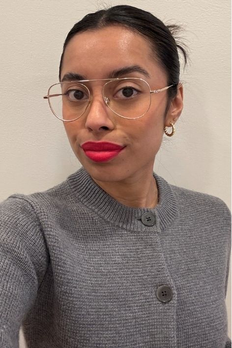 Ruby Ford-Dunker during and after testing the Haus Labs Le Monster Lip Crayon.