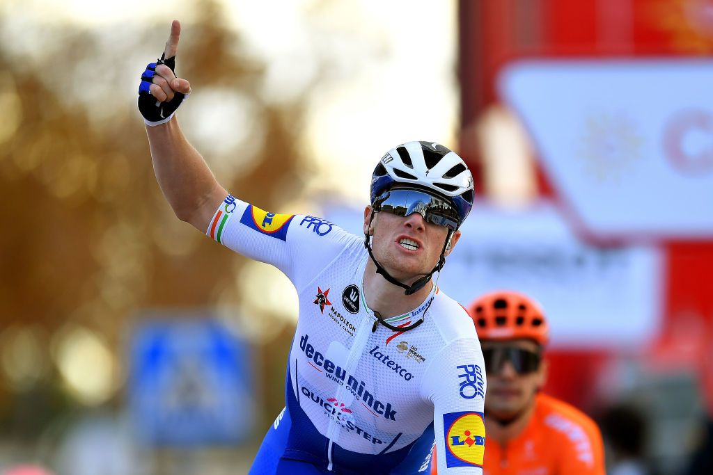 EJEADELOSCABALLEROS SPAIN OCTOBER 23 Arrival Sam Bennett of Ireland and Team Deceuninck QuickStep Celebration during the 75th Tour of Spain 2020 Stage 4 a 1917km stage from Garray Numancia to Ejea de los Caballeros lavuelta LaVuelta20 La Vuelta on October 23 2020 in Ejea de los Caballeros Spain Photo by Justin SetterfieldGetty Images