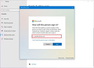 Create new Windows 10 account using Microsoft account