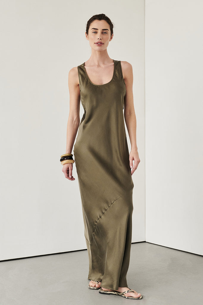 Darcy Olive Silk Maxi Dress