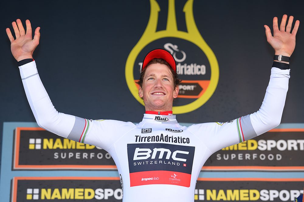 Stefan Kung in white after stage 1 at Tirreno-Adriatico