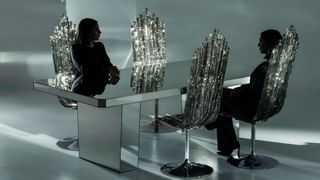 Milan Design Week Edra Phantom glass table and Milano crystal chair