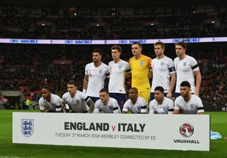 LONDON, ENGLAND - MARCH 27: England pose for a photo during the International Friendly match between England and Italy at Wembley Stadium on March 27, 2018 in London, England. (Photo by Claudio Villa/Getty Images)