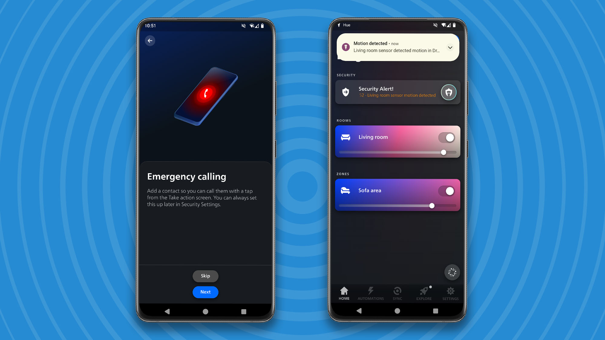 Setting up security notifications for Philips Hue Motion Sensor in app