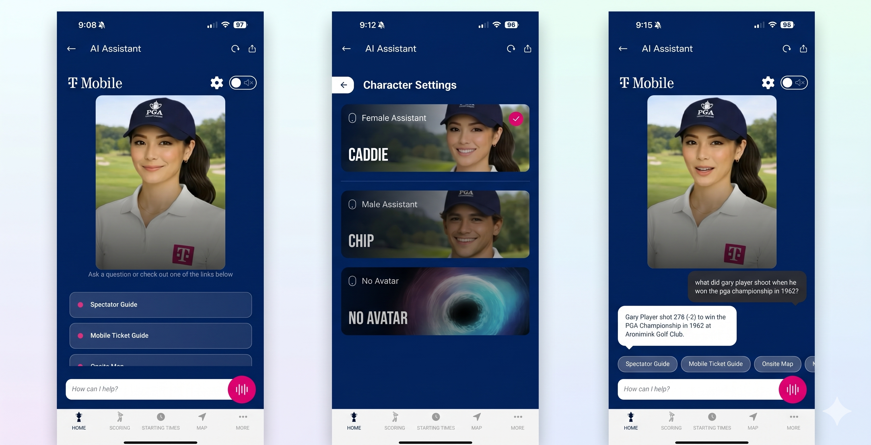 PGA Championship app AI companion screenshots