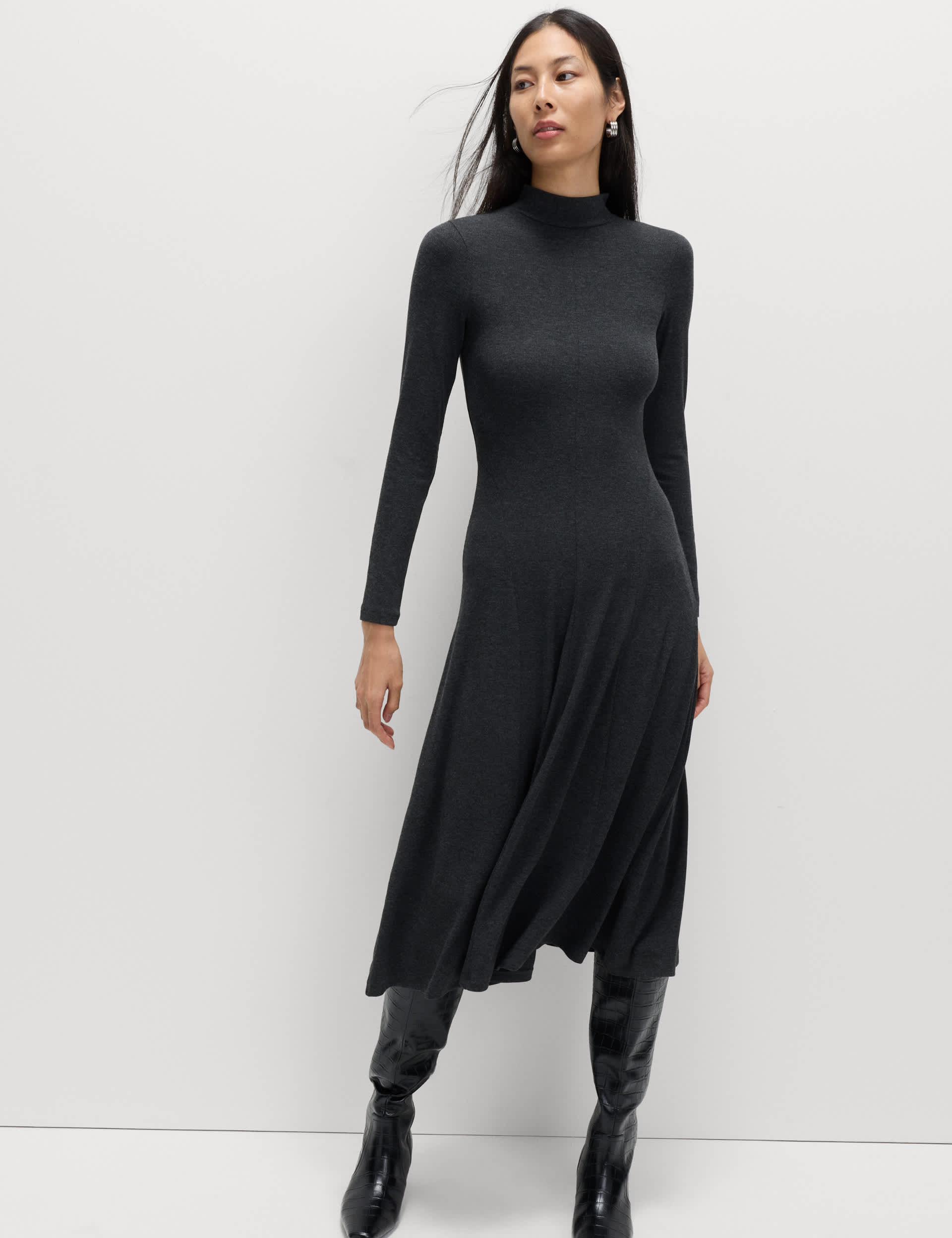 Jersey Ribbed Midi Column Dress