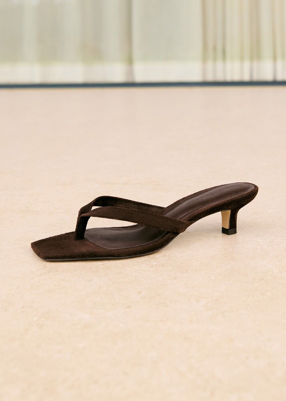Chocolate Suede Toe Post Heeled Mule