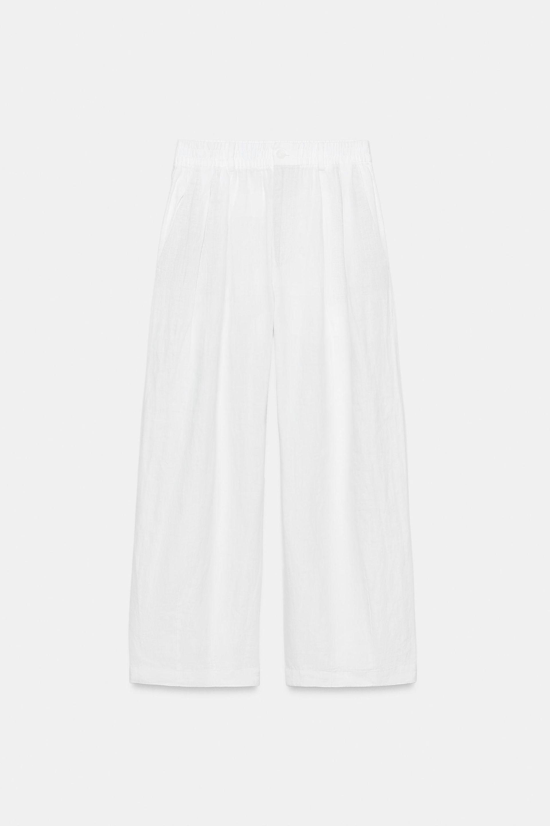 Zw Collection 100% Linen Pleated Pants - White - Xs
